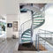 Tempered Glass Tread Prefabricated Spiral Staircase With Stainless Steel Railing